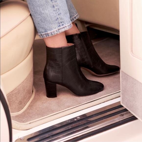 Sezane Lea Ankle Leather Boots in Black Crocodile Size 39 US 8 - Picture 3 of 14